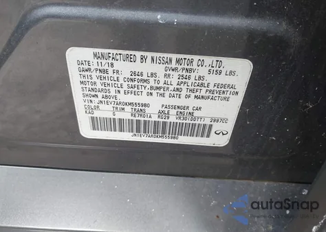 2019 Infiniti Q50 3.0T Luxe z USA, uszkodzony, nr VIN JN1EV7AR0KM555980